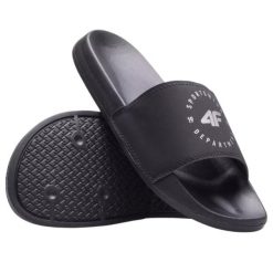 Klapki damskie na basen 4F 4FWSS26FSLIF096. Białe klapki 4f, bez wzorów, z materiału, sportowe, bez obcasa, bez zapięcia. Za 69.99 zł.