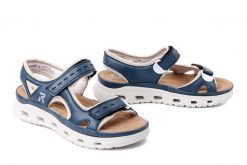 RIEKER 64066-14 blue combination, sandały damskie. Niebieskie sandały Rieker, bez wzorów, bez obcasa, bez zapięcia. Za 339.90 zł.