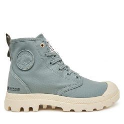 Trapery Palladium. Szare traperki Palladium, bez wzorów, bez obcasa, bez zapięcia. Za 349.99 zł.
