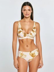Góra od kostiumu kąpielowego w roślinny wzór perłowy Morra 103. Białe bikini BIG STAR, bez wzorów, retro. Za 99.99 zł.