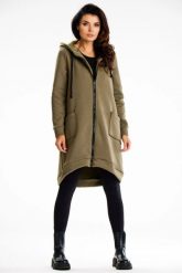 Długa bluza damska z kapturem i kieszeniami khaki. Brązowe bluzy Infinite You, l, bez wzorów, z bawełny, eleganckie, bez ramiączek, z kapturem. Za 299.00 zł.
