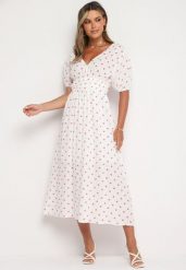 Biała Rozkloszowana Sukienka z Odkrytymi Plecami i Gumką w Talii Vendrea. Białe sukienki Born2be, na spacer, l, bez wzorów, z bawełny, eleganckie, bez kołnierzyka, bez ramiączek, maxi, rozkloszowane. Za 229.99 zł.