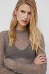 Calvin Klein sweter wełniany damski kolor szary lekki z półgolfem. Szare swetry Calvin Klein, l, bez wzorów, z dzianiny, bez ramiączek. W wyprzedaży za 439.99 zł.