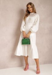 Biała Sukienka Diomime. Białe sukienki Renee, na imprezę, m, z aplikacjami, z koronki, boho, bez kołnierzyka, bez ramiączek, midi. W wyprzedaży za 203.99 zł.