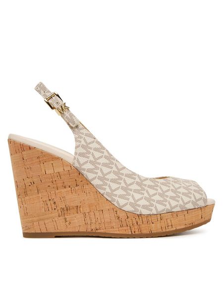 MICHAEL Michael Kors Sandały Rosie Wedge 40S6RSHS1B Écru. Białe sandały MICHAEL Michael Kors, bez wzorów, ze skóry, bez obcasa, na koturnie, bez zapięcia. Za 583.99 zł.