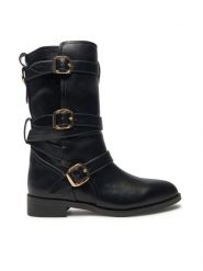 TWINSET Botki 242TGT072 Czarny. Czarne botki Twinset, bez wzorów, ze skóry, bez obcasa, na płaskiej podeszwie, bez zapięcia. Za 769.99 zł.