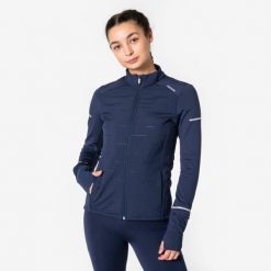 Bluza do biegania damska Kiprun Run Flow Warm ocieplana. Niebieskie bluzy KIPRUN, na zimę, l, bez wzorów, z materiału, bez kaptura, do biegania. Za 199.99 zł.