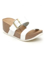 BACKSUN Klapki w kolorze białym na koturnie rozmiar: 37. Białe klapki Backsun, bez wzorów, z materiału, klasyczne, z otwartym noskiem, bez obcasa, na koturnie, bez zapięcia. Za 130.99 zł.