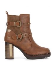 Mustang Botki 1336-512 Brązowy. Brązowe botki Mustang, bez wzorów, bez obcasa, na słupku, bez zapięcia. Za 279.99 zł.