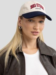 Czapka unisex z daszkiem z logo BIG STAR beżowo-granatowa Rubona 000. Brązowe czapki z daszkiem BIG STAR, bez wzorów, klasyczne. W wyprzedaży za 79.99 zł.