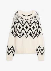 Sweter oversize z norweskim wzorem. Białe swetry bonprix, bez wzorów, bez ramiączek. Za 134.99 zł.