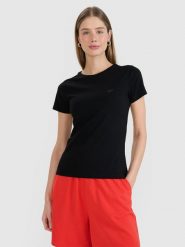 4F T-shirt slim gładki damski - czarny XL. Czarne t-shirty 4f, xl, bez wzorów, z bawełny, klasyczne, bez kołnierzyka, bez ramiączek. Za 39.99 zł.