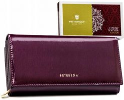 Portfel skórzany Peterson PTN 42100-SH fioletowy. Fioletowe portfele Peterson, bez wzorów, ze skóry. Za 136.79 zł.