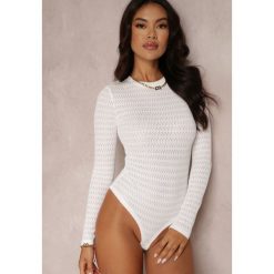 Białe Body Ażurowe z Długim Rękawem Kissek. Białe body i gorsety Renee, w ażurowe wzory, z bawełny, bez ramiączek. W wyprzedaży za 90.99 zł.