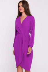 Elegancka sukienka z dekoltem V i zakładkami fuksja. Czerwone sukienki Stylove, l, bez wzorów, z elastanu, eleganckie, bez kołnierzyka, bez ramiączek, dopasowane. Za 409.00 zł.