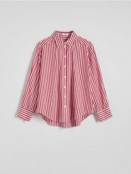 Koszula oversize z bawełny - czerwony. Czerwone koszule Reserved, l, bez wzorów, z bawełny, bez kołnierzyka, bez ramiączek. W wyprzedaży za 59.99 zł.