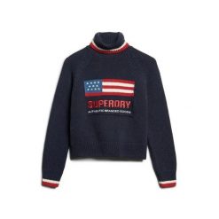 Sweter damski z golfem Superdry Americana. Niebieskie swetry Superdry, na zimę, bez wzorów, vintage, bez ramiączek. Za 415.15 zł.