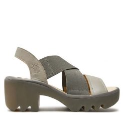 Sandały Fly London. Szare sandały Fly London, bez wzorów, bez obcasa, na słupku, bez zapięcia. Za 519.99 zł.