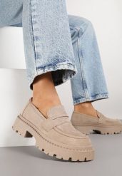 Ciemnobeżowe Wsuwane Mokasyny Vices na Platformie Dionela. Brązowe mokasyny Renee, bez wzorów, z jeansu. Za 94.99 zł.