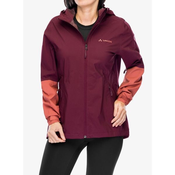 Kurtka przeciwdeszczowa damska Vaude Moab Rain Jacket II. Czerwone kurtki Vaude, bez wzorów, bez kaptura, rowerowe. Za 549.99 zł.