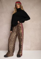 Brązowe Spodnie z Wiskozą High Waist o Szerokim Kroju z Lampasami Elosina. Brązowe jeansy Renee, l, bez wzorów, z jeansu, z podwyższonym stanem. W wyprzedaży za 99.99 zł.