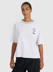 4F T-shirt oversize z nadrukiem damski - szary S. Szare t-shirty sportowe 4f, s, bez wzorów, z bawełny, bez ramiączek. Za 69.99 zł.