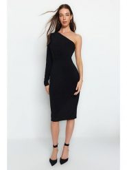 Trendyol Sukienka w kolorze czarnym rozmiar: L. Czarne sukienki Trendyol, l, bez wzorów, bez kołnierzyka, bez ramiączek, midi. Za 52.99 zł.