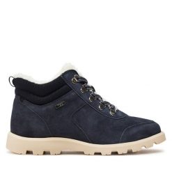 Botki Caprice. Niebieskie botki Caprice, bez wzorów, bez obcasa, na płaskiej podeszwie, bez zapięcia. Za 249.99 zł.