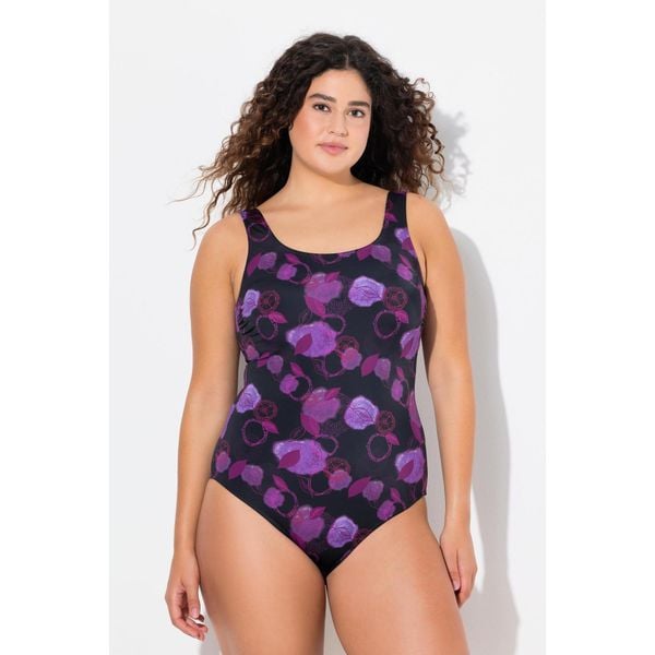 Damskie Strój kąpielowy liście bez miękkich miseczek z recyklingu. Czarne stroje jednoczęściowe Ulla Popken, bez wzorów, z elastanu, sportowe. Za 199.99 zł.