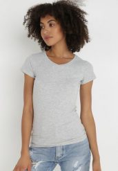 Jasnoszary T-shirt Nysalphia. Szare t-shirty Born2be, l, bez wzorów, z bawełny, klasyczne, bez kołnierzyka, bez ramiączek. Za 29.99 zł.