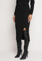 Czarna Spódnica z Gumką w Pasie z Metalicznej Dzianiny Doona. Czarne spódnice Born2be, s, bez wzorów, z dzianiny, midi, koszulowe. W wyprzedaży za 67.99 zł.