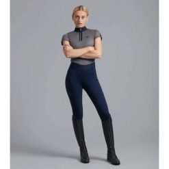 Damskie legginsy jeździeckie z pełną przyczepnością Premier Equine Concerto. Czarne legginsy PREMIER EQUINE, bez wzorów, z materiału, biznesowe. Za 359.50 zł.