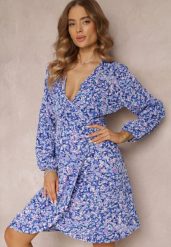 Granatowa Sukienka Midi z Kopertowym Dekoltem i Gumką w Talii Sorioli. Niebieskie sukienki Renee, na co dzień, l, bez wzorów, eleganckie, bez kołnierzyka, plus size, bez ramiączek, midi, kopertowe. W wyprzedaży za 67.99 zł.