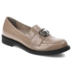 Beżowe Półbuty Armodo Wygodne Obuwie Damskie. Brązowe półbuty wsuwane Armodo, bez wzorów, ze skóry, eleganckie, bez obcasa, na płaskiej podeszwie. Za 279.00 zł.