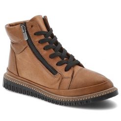Trzewiki damskie Artiker, licowe na płaskiej grubej podeszwie z okrągłym noskiem i na zamek, brązowe, 55C0788. Brązowe botki Artiker, bez wzorów, z jeansu, eleganckie, z okrągłym noskiem, bez obcasa, na płaskiej podeszwie, bez zapięcia. Za 259.00 zł.