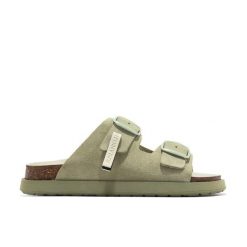 Sandały D. Franklin Vibe z klamrą. Zielone sandały D.Franklin, bez wzorów, z zamszu, eleganckie, bez obcasa, bez zapięcia. Za 273.00 zł.