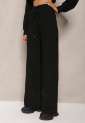 Czarne Dresowe Spodnie z Bawełny z Wysokim Stanem i Sznurkiem Letenti. Czarne jeansy Renee, l, bez wzorów, z bawełny, eleganckie, z podwyższonym stanem, krótkie. W wyprzedaży za 75.99 zł.