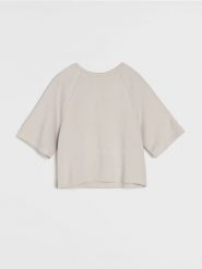 Bluza comfort z krótkim rękawem z dodatkiem wiskozy - kremowy. Białe bluzy Sinsay, l, bez wzorów, z dzianiny, bez ramiączek, bez kaptura. Za 39.99 zł.