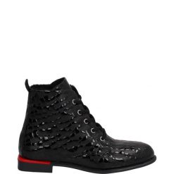BOTKI DAMSKIE 47C609 BLAC-BLAC. Botki Venezia, bez wzorów, ze skóry, bez obcasa, bez zapięcia. Za 279.00 zł.