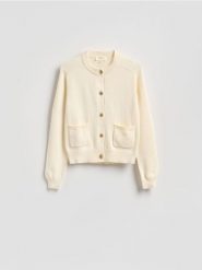 Bawełniany kardigan - złamana biel. Swetry Reserved, l, bez wzorów, z bawełny, bez ramiączek. Za 199.99 zł.