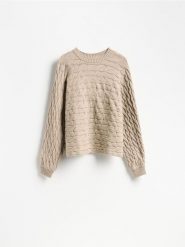 Sweter z warkoczowym splotem - brązowy. Brązowe swetry Reserved, l, bez wzorów, z dzianiny, bez ramiączek. Za 119.99 zł.