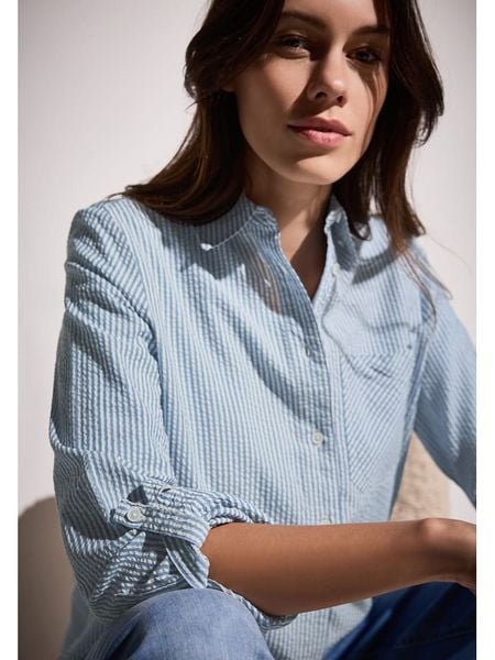 Cecil Bluzka w kolorze błękitnym rozmiar: S. Niebieskie bluzki Cecil, s, bez wzorów, bez kołnierzyka, bez ramiączek. Za 87.40 zł.