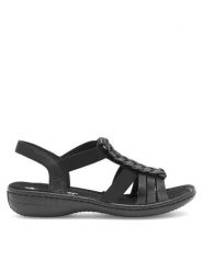 Rieker Sandały 60809-00 Czarny. Czarne sandały Rieker, bez wzorów, ze skóry, bez obcasa, na płaskiej podeszwie, bez zapięcia. Za 299.99 zł.
