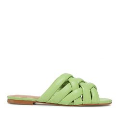 Klapki Eva Longoria. Zielone klapki Eva Longoria, bez wzorów, bez obcasa, bez zapięcia. Za 349.99 zł.
