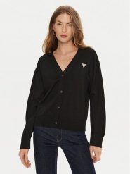 Guess Jeans Kardigan W4BR16 Z3HO2 Czarny Regular Fit. Czarne swetry Guess Jeans, l, z aplikacjami, z jeansu, bez ramiączek. Za 269.99 zł.