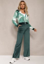 Ciemnozielony Komplet Dresowy Welurowy Bluza z Kapturem i Florystycznym Printem oraz Szerokie Luźne Spodnie Raiantise. Zielone bluzy Renee, m, bez wzorów, z dresówki, bez ramiączek, z kapturem. W wyprzedaży za 63.99 zł.