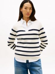 Tommy Hilfiger Sweter z dzianiny Kobiety Bawełna biały|niebieski, XS. Białe swetry Tommy Hilfiger, xs, bez wzorów, z bawełny, eleganckie, bez ramiączek. Za 229.95 zł.