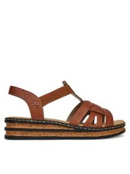 Rieker Sandały CEO-62918-22 Brązowy. Brązowe sandały Rieker, bez wzorów, z syntetyku, bez obcasa, na koturnie, bez zapięcia. Za 299.99 zł.