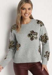 Jasnoszary Sweter z Kwiatowymi Naszywkami i Cekinami Ciadora. Szare swetry Born2be, z aplikacjami, z jeansu, eleganckie, bez ramiączek. W wyprzedaży za 144.49 zł.