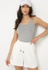 Szary Top z Prążkowanego Materiału Turine. Szare topy Born2be, m, bez wzorów, prążkowane, klasyczne, bez kołnierzyka, bez ramiączek. Za 39.99 zł.